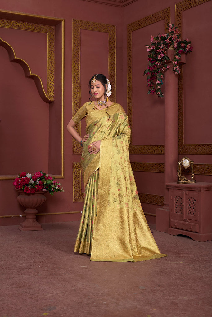 Traditional Pure Tissue Saree, Festival Designer Printed Saree With Blouse