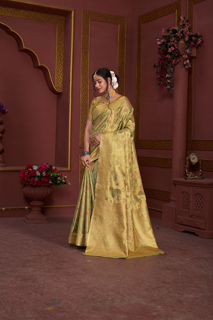 Traditional Pure Tissue Saree, Festival Designer Printed Saree With Blouse