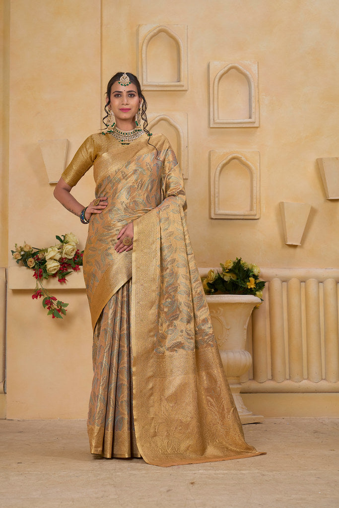 Women's Pure Tissue Wedding Traditional Wear Saree With Blouse