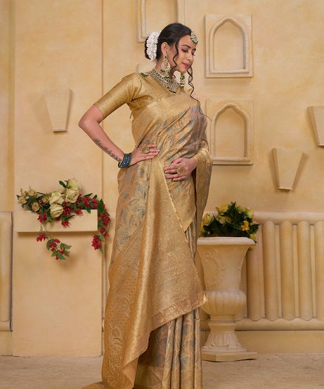 Women's Pure Tissue Wedding Traditional Wear Saree With Blouse