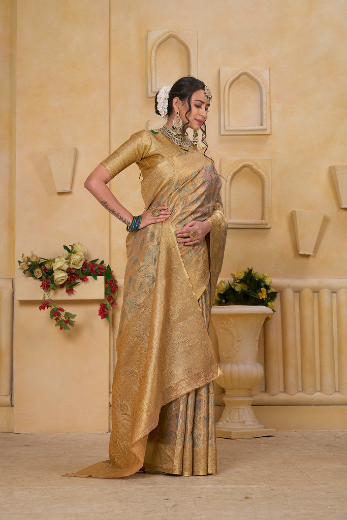 Women's Pure Tissue Wedding Traditional Wear Saree With Blouse