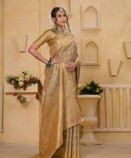 Women's Pure Tissue Wedding Traditional Wear Saree With Blouse