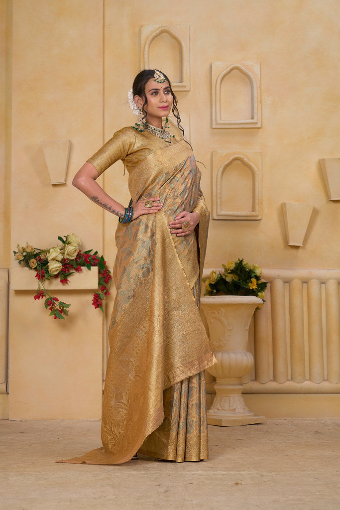 Women's Pure Tissue Wedding Traditional Wear Saree With Blouse