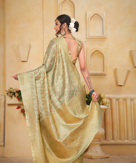 Women's Pure Tissue Wedding Traditional Wear Saree With Blouse
