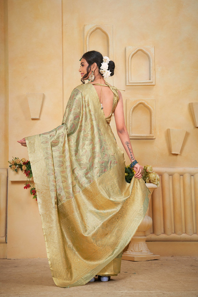 Women's Pure Tissue Wedding Traditional Wear Saree With Blouse