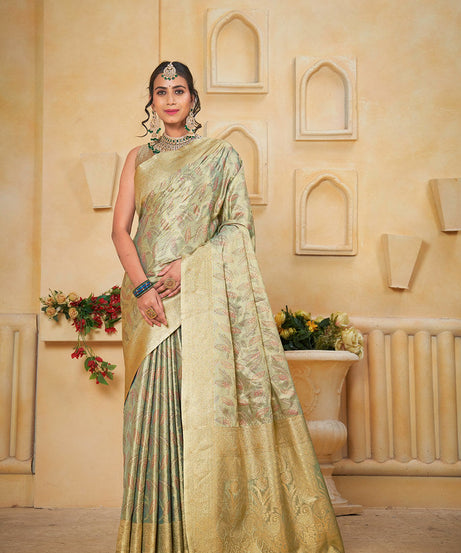 Women's Pure Tissue Wedding Traditional Wear Saree With Blouse