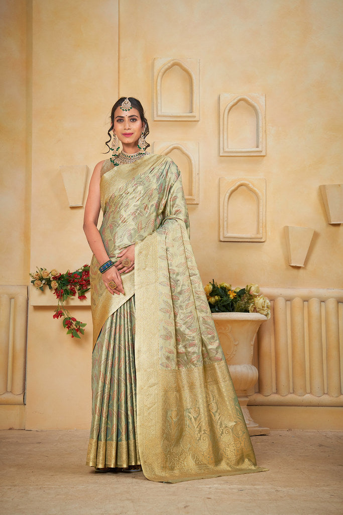 Women's Pure Tissue Wedding Traditional Wear Saree With Blouse