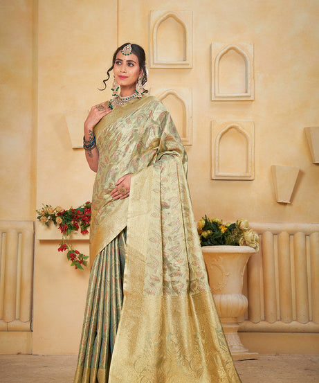 Women's Pure Tissue Wedding Traditional Wear Saree With Blouse