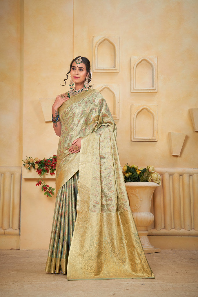Women's Pure Tissue Wedding Traditional Wear Saree With Blouse