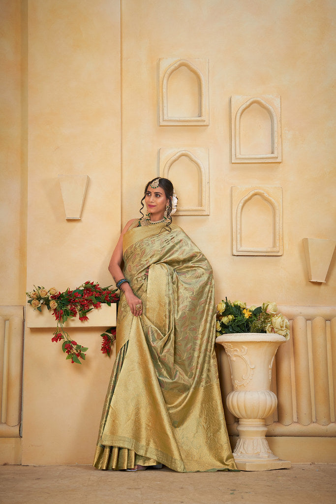 Women's Pure Tissue Wedding Traditional Wear Saree With Blouse