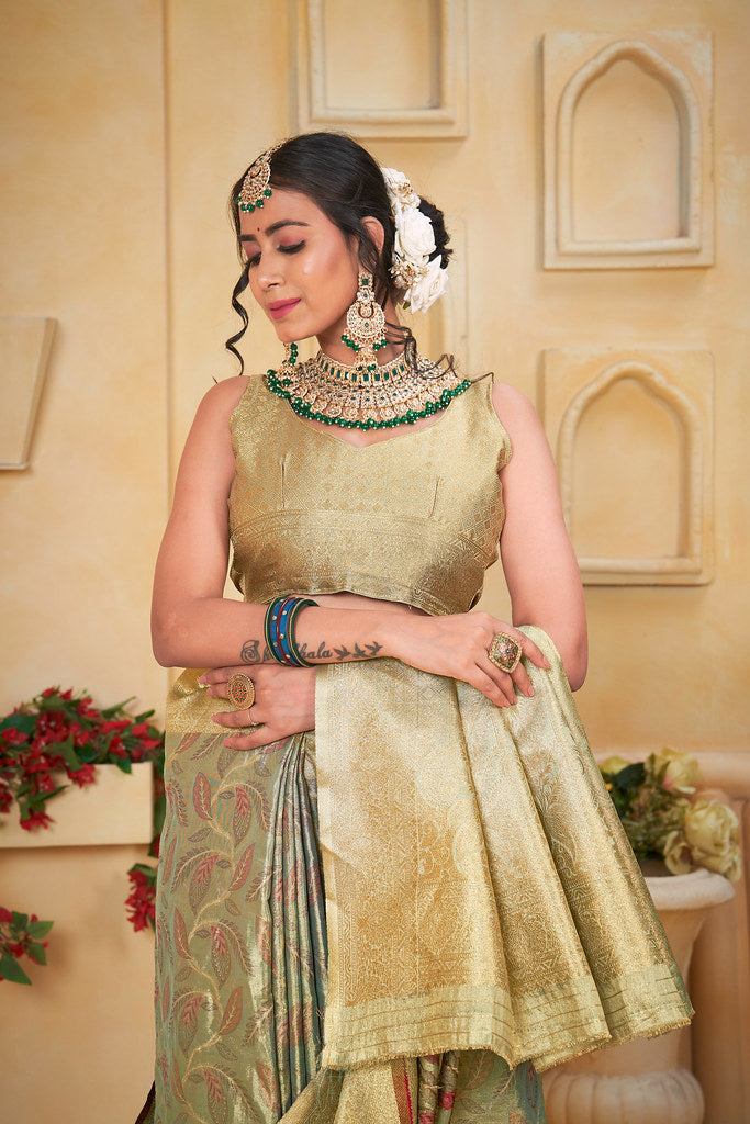 Women's Pure Tissue Wedding Traditional Wear Saree With Blouse