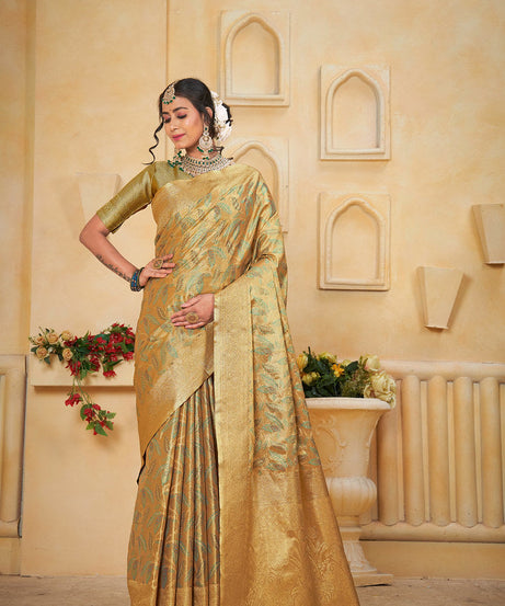 Women's Pure Tissue Wedding Traditional Wear Saree With Blouse