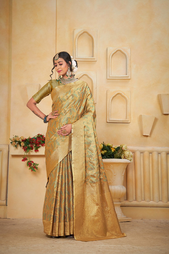 Women's Pure Tissue Wedding Traditional Wear Saree With Blouse