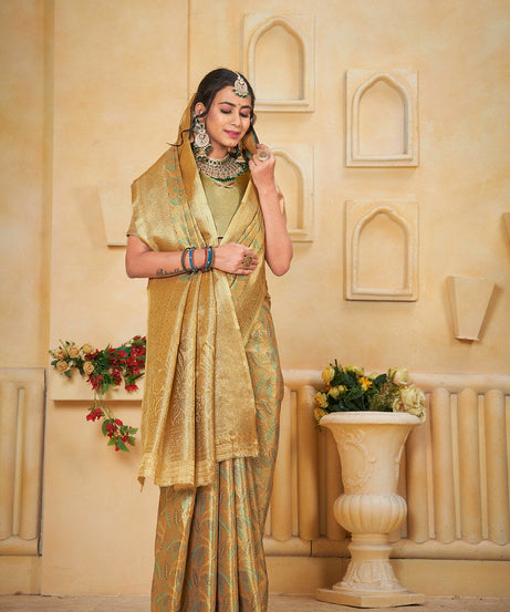 Women's Pure Tissue Wedding Traditional Wear Saree With Blouse