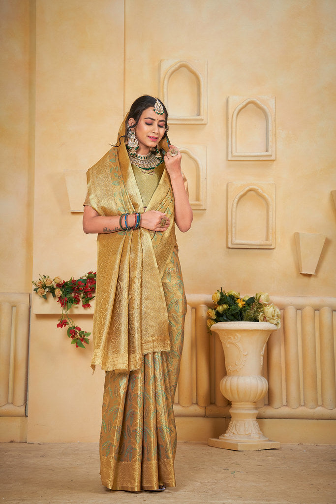 Women's Pure Tissue Wedding Traditional Wear Saree With Blouse