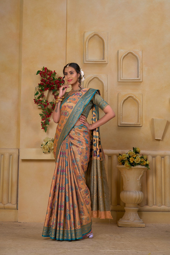 Traditional Wear Designer Pure Tissue Saree With Blouse
