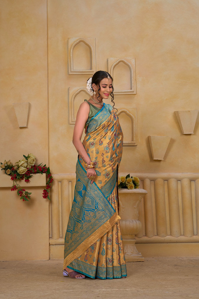 Traditional Wear Designer Pure Tissue Saree With Blouse