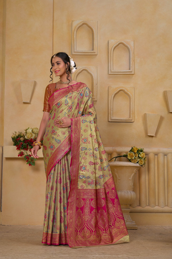 Traditional Wear Designer Pure Tissue Saree With Blouse