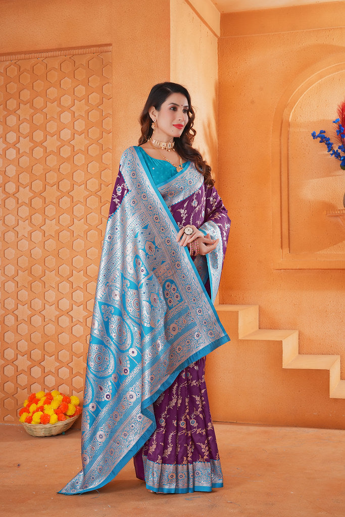 Soft Silk Weaving Saree With Banarasi Jari Work Designer Sari With Blouse