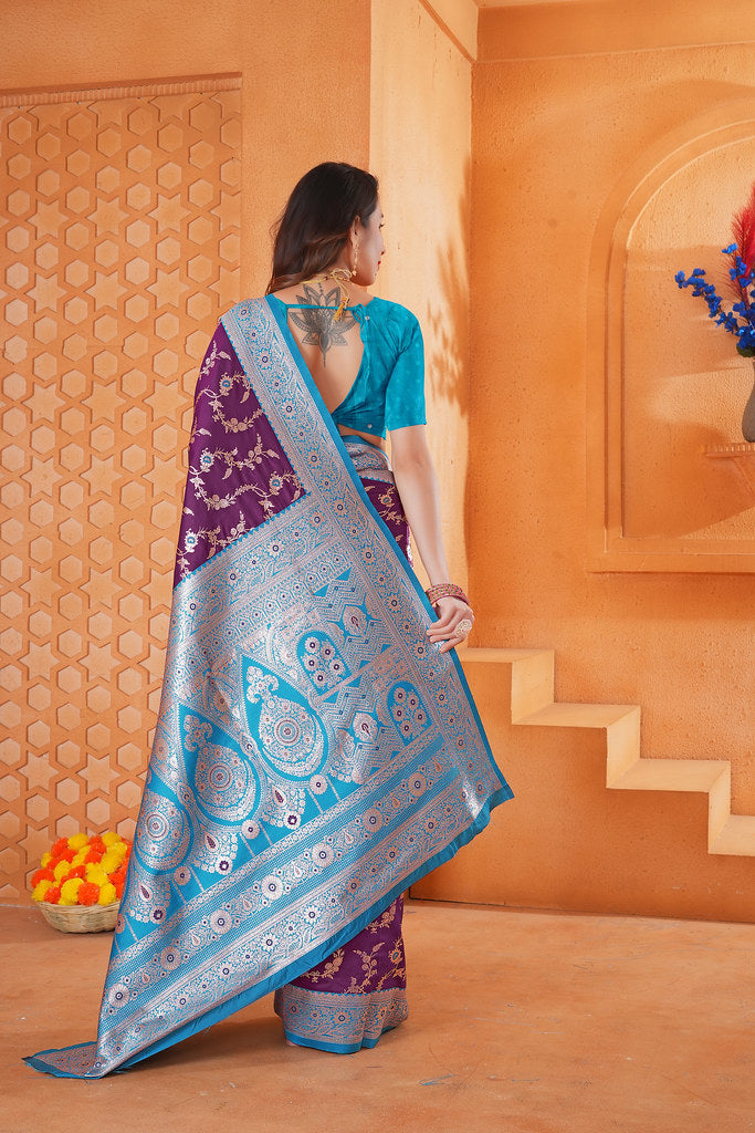 Soft Silk Weaving Saree With Banarasi Jari Work Designer Sari With Blouse