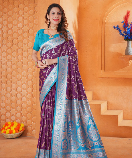 Soft Silk Weaving Saree With Banarasi Jari Work Designer Sari With Blouse