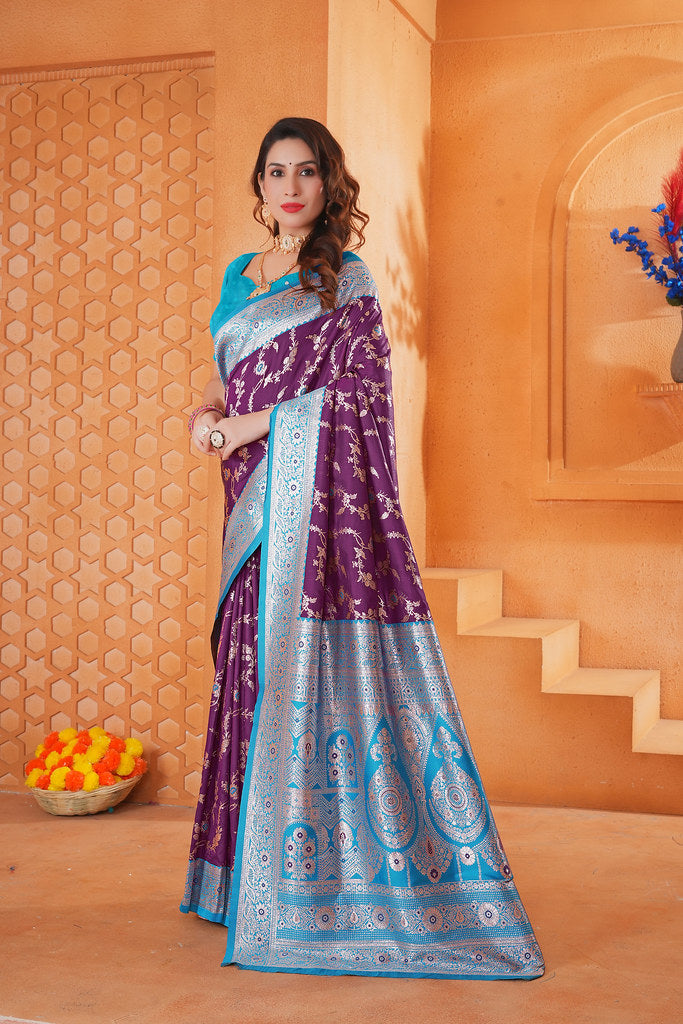 Soft Silk Weaving Saree With Banarasi Jari Work Designer Sari With Blouse