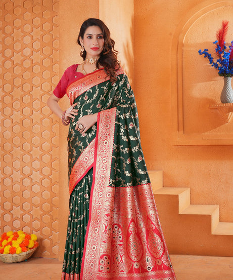 Soft Silk Weaving Saree With Banarasi Jari Work Designer Sari With Blouse