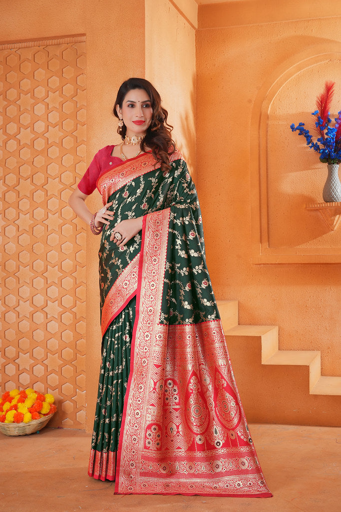 Soft Silk Weaving Saree With Banarasi Jari Work Designer Sari With Blouse
