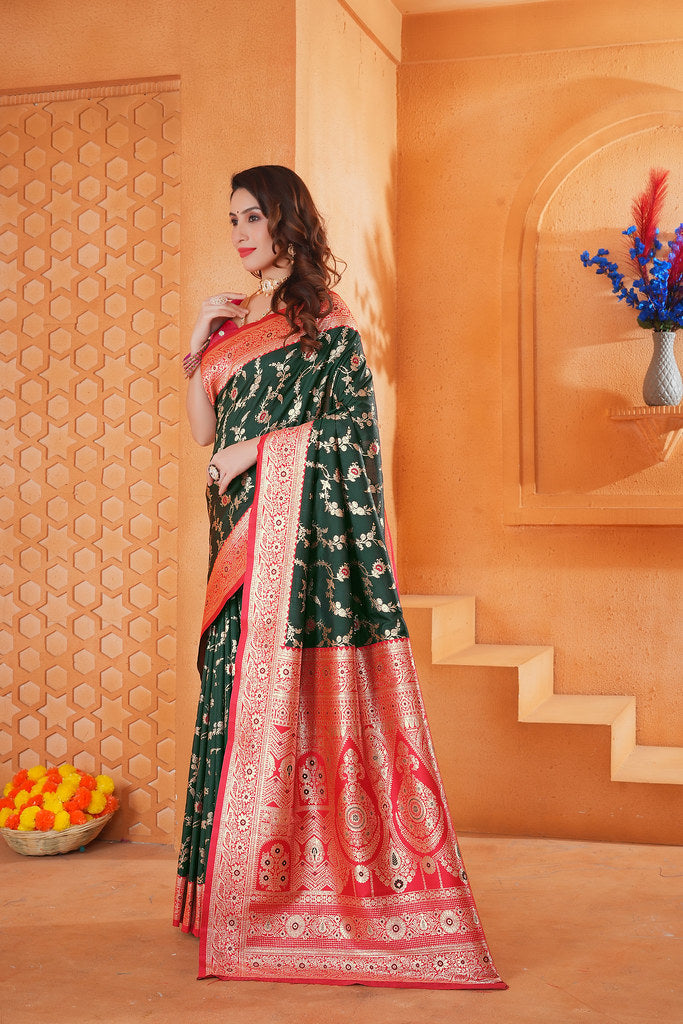 Soft Silk Weaving Saree With Banarasi Jari Work Designer Sari With Blouse