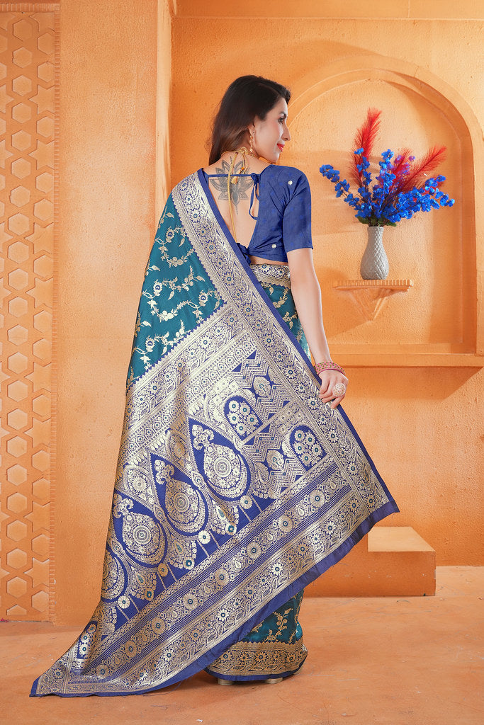 Soft Silk Weaving Saree With Banarasi Jari Work Designer Sari With Blouse