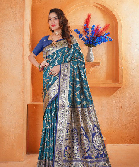 Soft Silk Weaving Saree With Banarasi Jari Work Designer Sari With Blouse