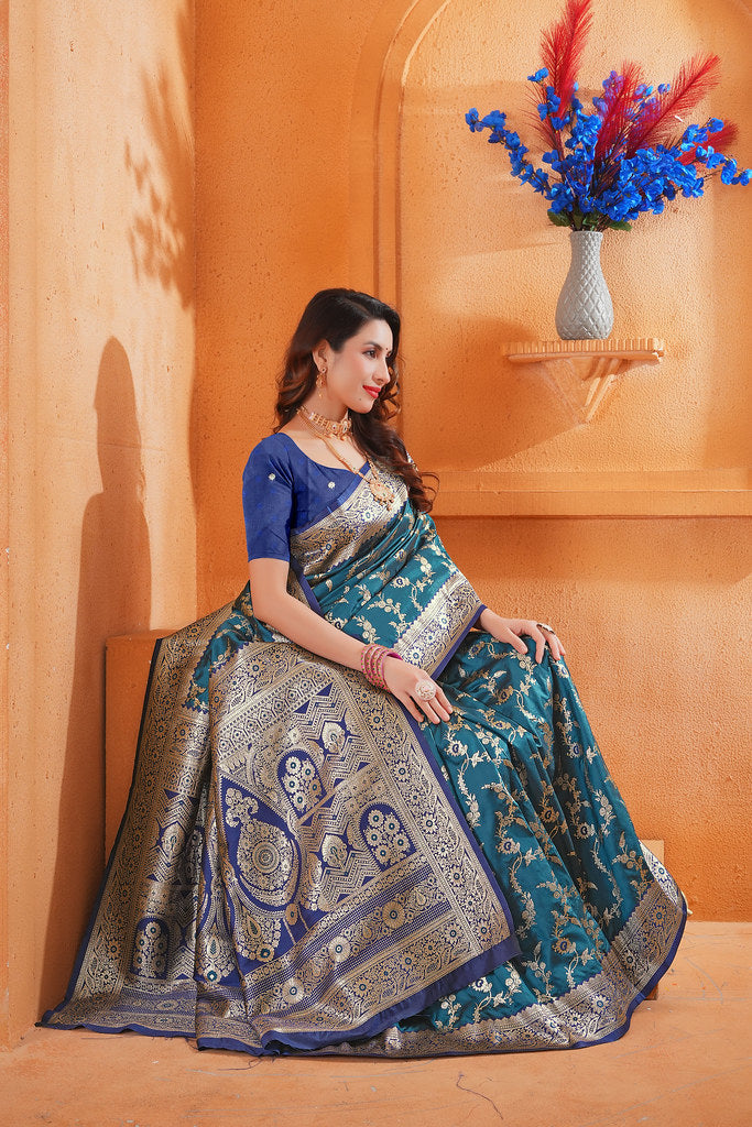 Soft Silk Weaving Saree With Banarasi Jari Work Designer Sari With Blouse