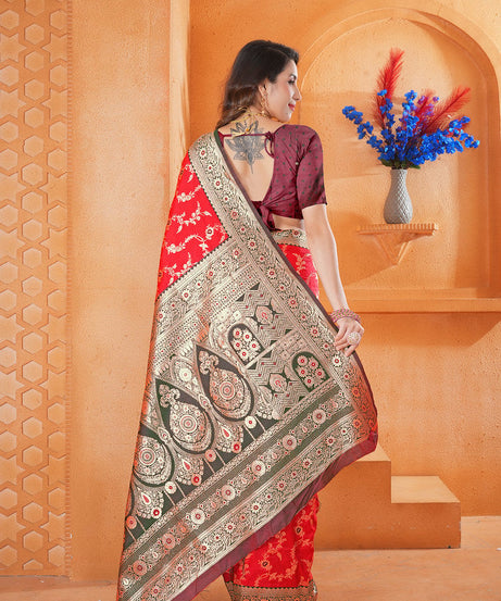 Soft Silk Weaving Saree With Banarasi Jari Work Designer Sari With Blouse