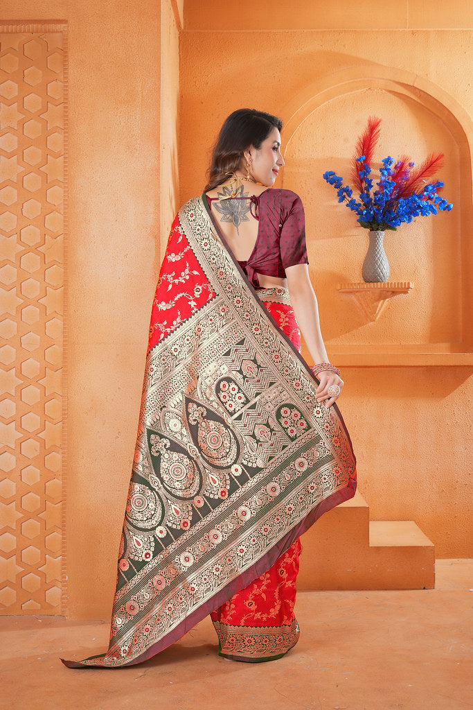 Soft Silk Weaving Saree With Banarasi Jari Work Designer Sari With Blouse
