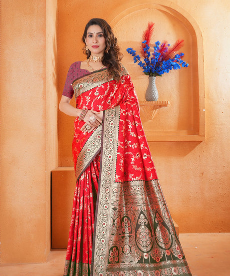Soft Silk Weaving Saree With Banarasi Jari Work Designer Sari With Blouse
