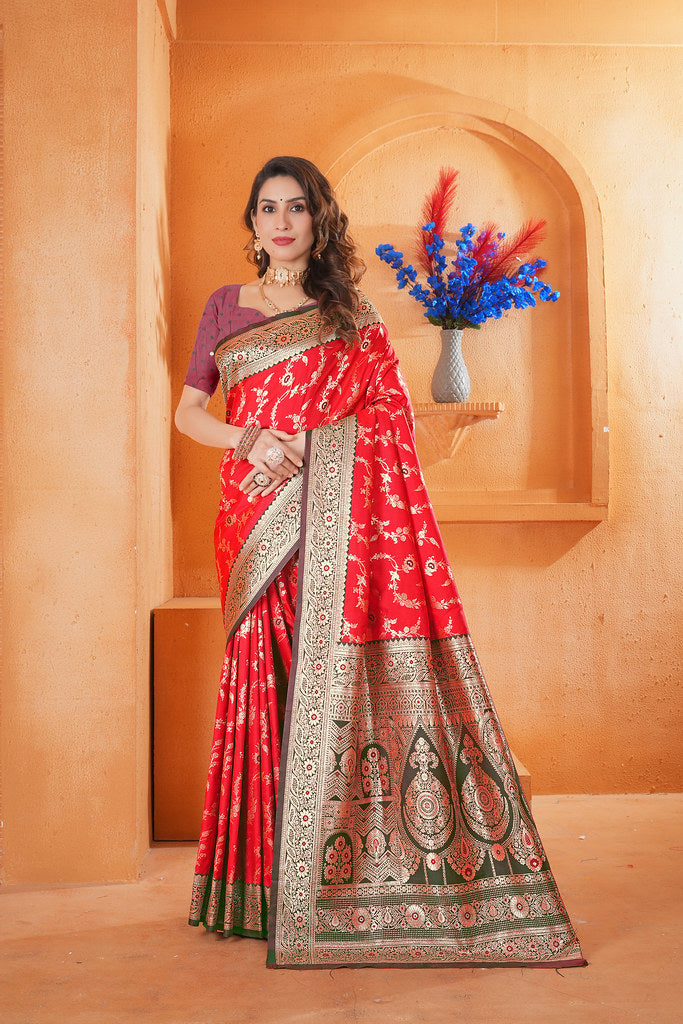 Soft Silk Weaving Saree With Banarasi Jari Work Designer Sari With Blouse