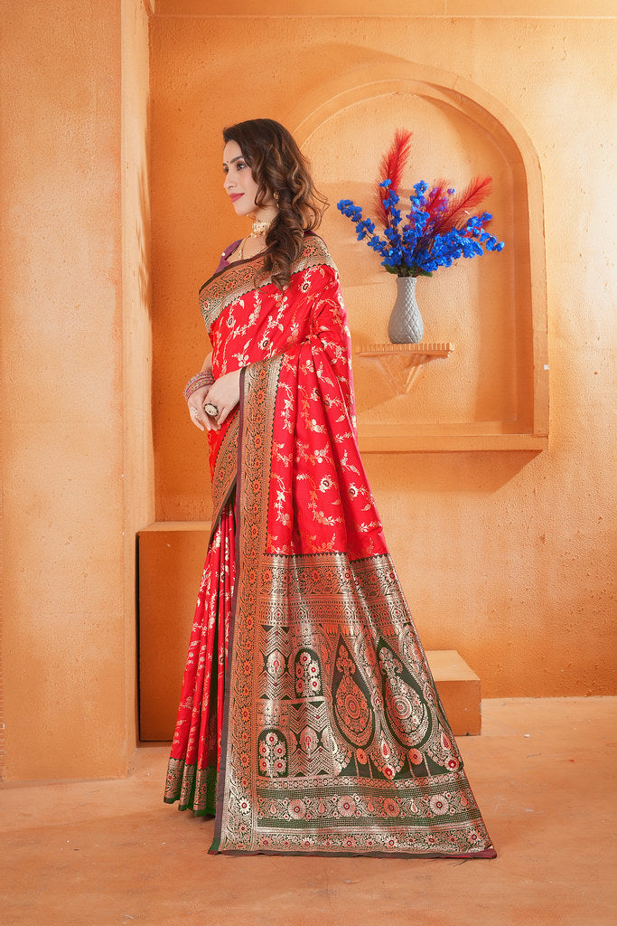 Soft Silk Weaving Saree With Banarasi Jari Work Designer Sari With Blouse