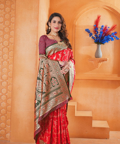 Soft Silk Weaving Saree With Banarasi Jari Work Designer Sari With Blouse