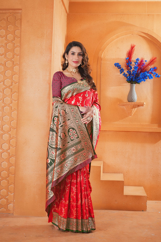 Soft Silk Weaving Saree With Banarasi Jari Work Designer Sari With Blouse