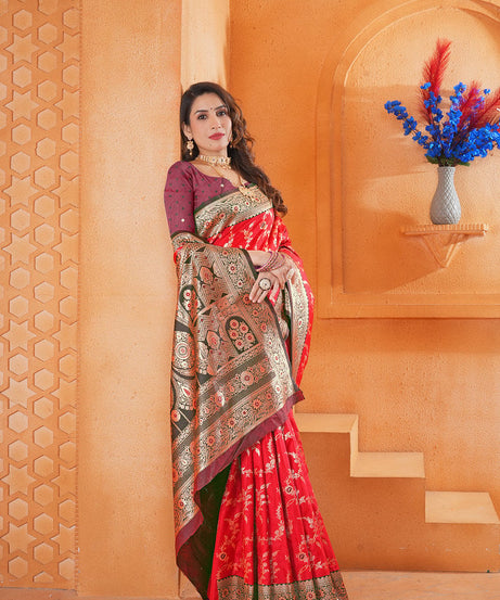 Soft Silk Weaving Saree With Banarasi Jari Work Designer Sari With Blouse