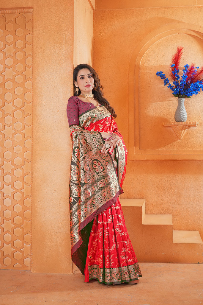 Soft Silk Weaving Saree With Banarasi Jari Work Designer Sari With Blouse