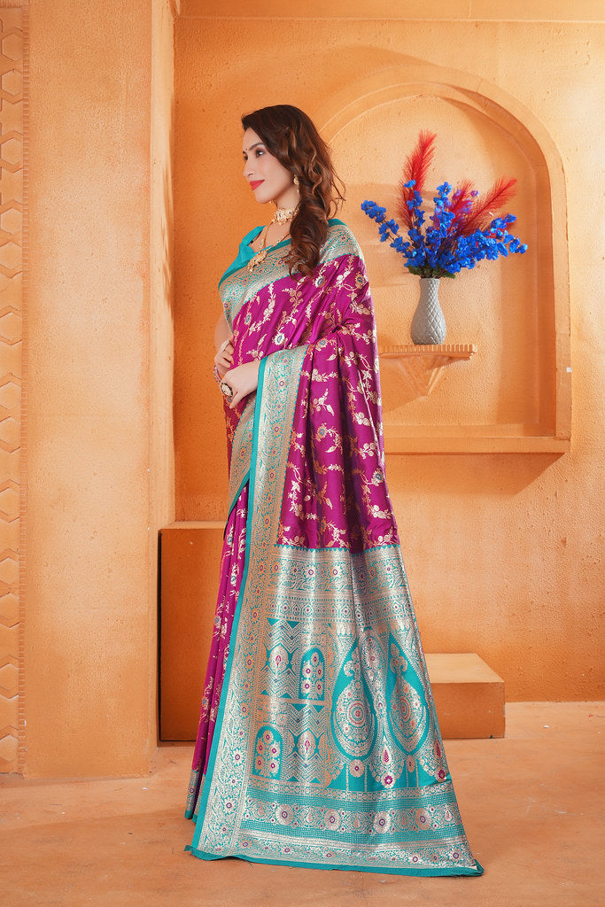 Soft Silk Weaving Saree With Banarasi Jari Work Designer Sari With Blouse