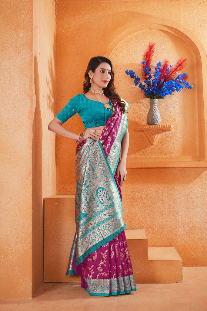 Soft Silk Weaving Saree With Banarasi Jari Work Designer Sari With Blouse
