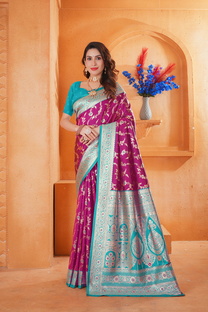 Soft Silk Weaving Saree With Banarasi Jari Work Designer Sari With Blouse