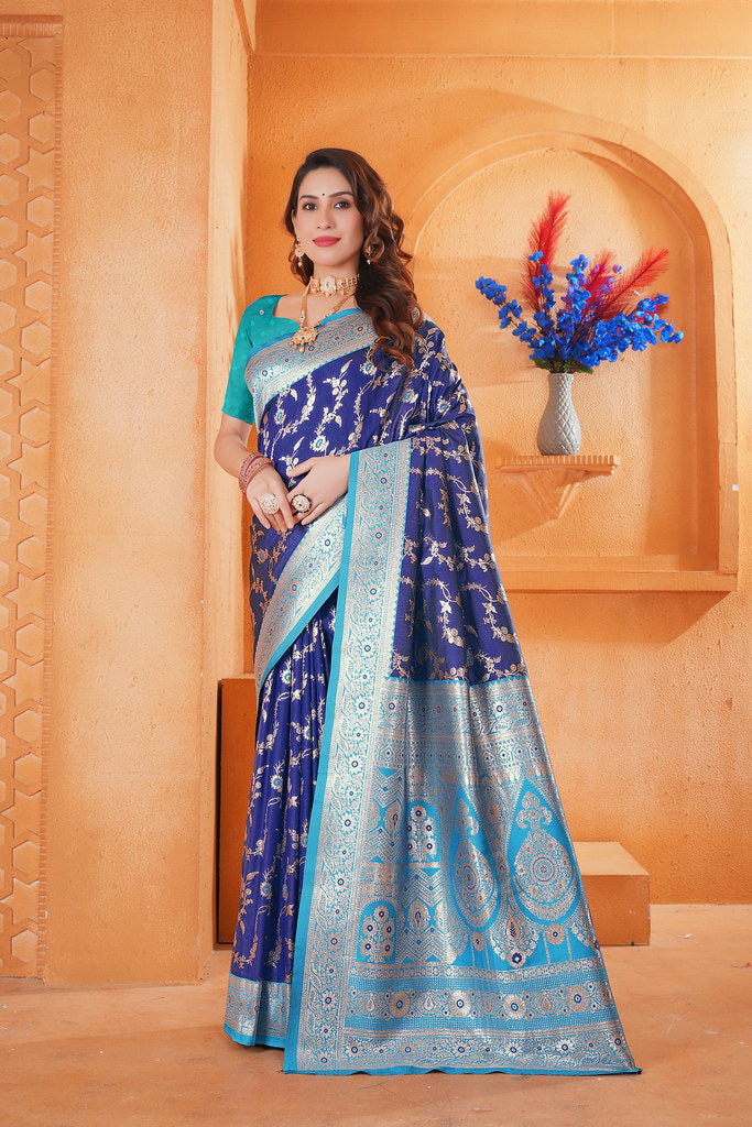 Soft Silk Weaving Saree With Banarasi Jari Work Designer Sari With Blouse