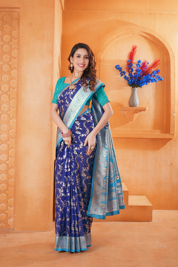 Soft Silk Weaving Saree With Banarasi Jari Work Designer Sari With Blouse