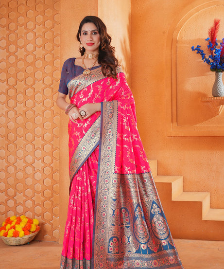 Soft Silk Weaving Saree With Banarasi Jari Work Designer Sari With Blouse