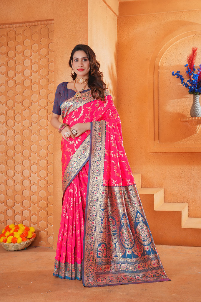 Soft Silk Weaving Saree With Banarasi Jari Work Designer Sari With Blouse
