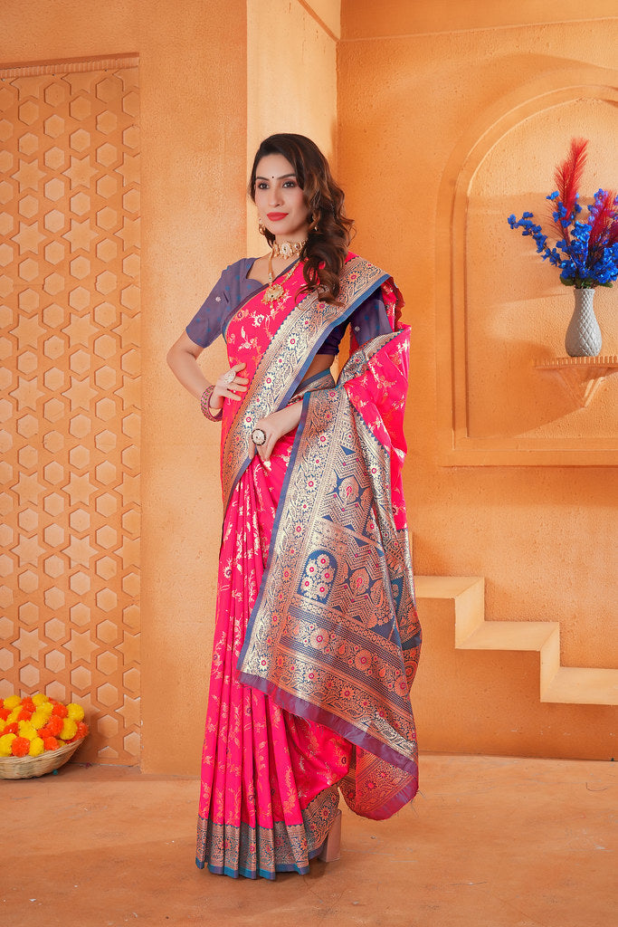 Soft Silk Weaving Saree With Banarasi Jari Work Designer Sari With Blouse
