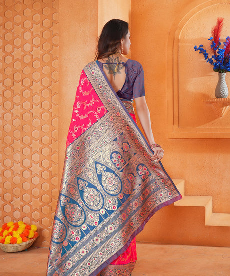 Soft Silk Weaving Saree With Banarasi Jari Work Designer Sari With Blouse